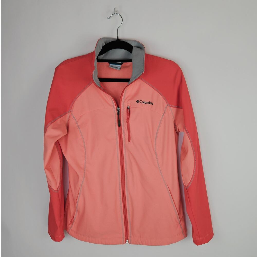 Columbia Softshell Fleece Jacket Coral Zip Up Outdoor Hiking Winter Fall Medium